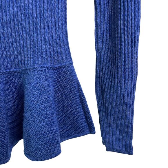 Tory Burch Wool Sweater Wmns Sz S Boatneck Long Sleeve Peplum Waist Blue - Picture 8 of 11